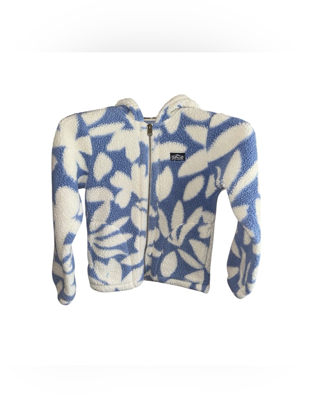 Rip Curl Kids Blue & White Sherpa Zip Hoodie Girls Size 10 Winter Jacket Used